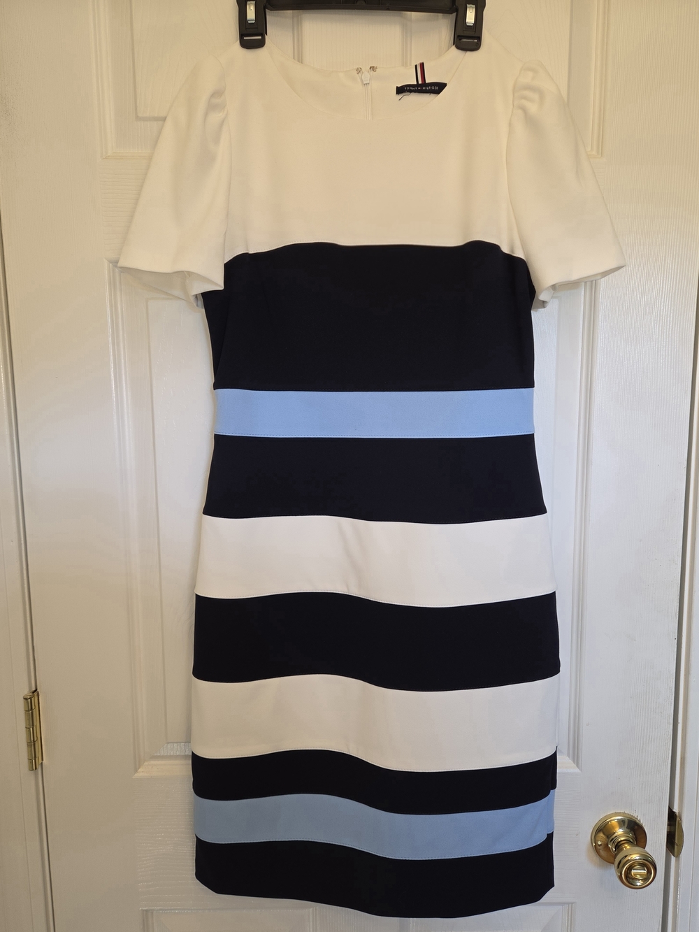 Tommy Hilfiger White, Navy & Light Blue Striped Sheath Dress